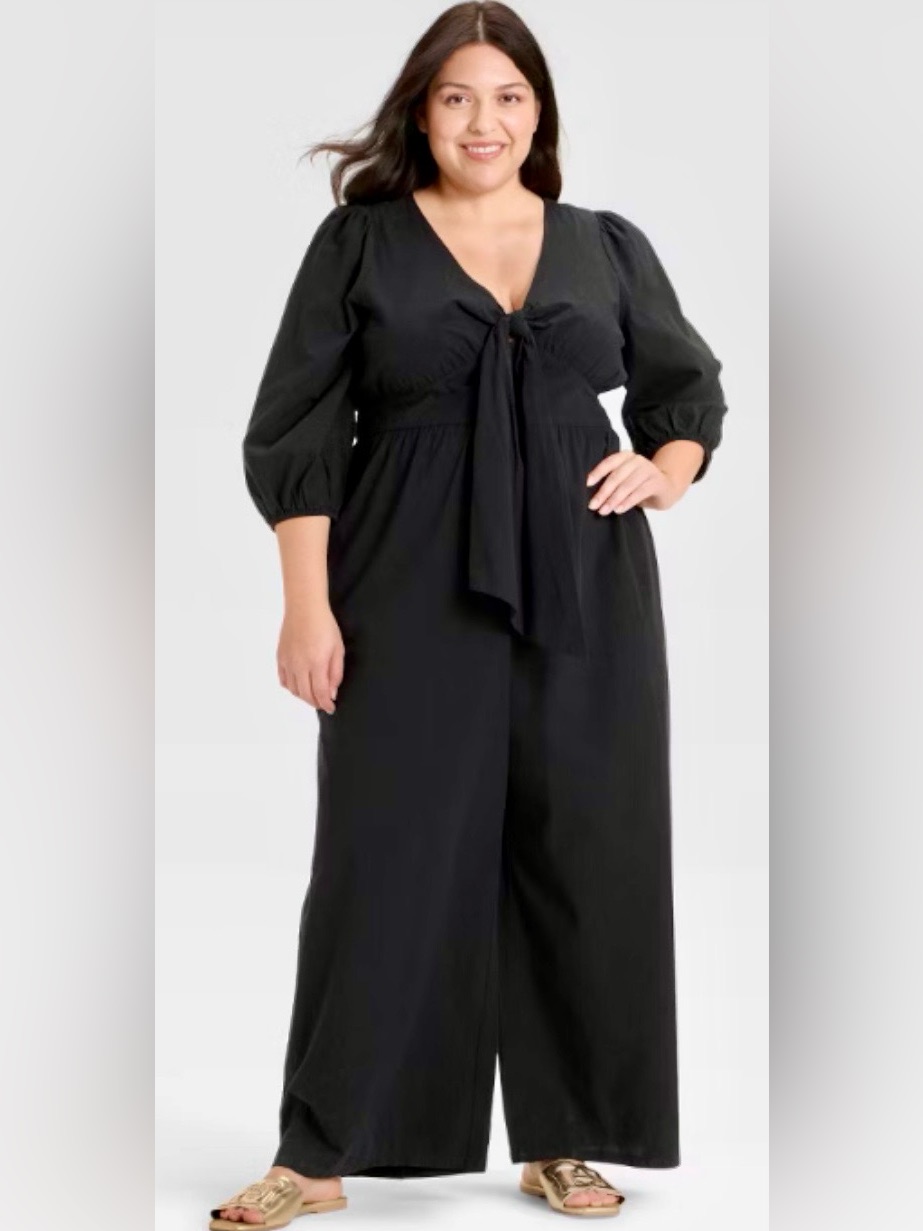Ava & Viv Black Tie-Front Wide-Leg Jumpsuit - Size 2x - Nwt!